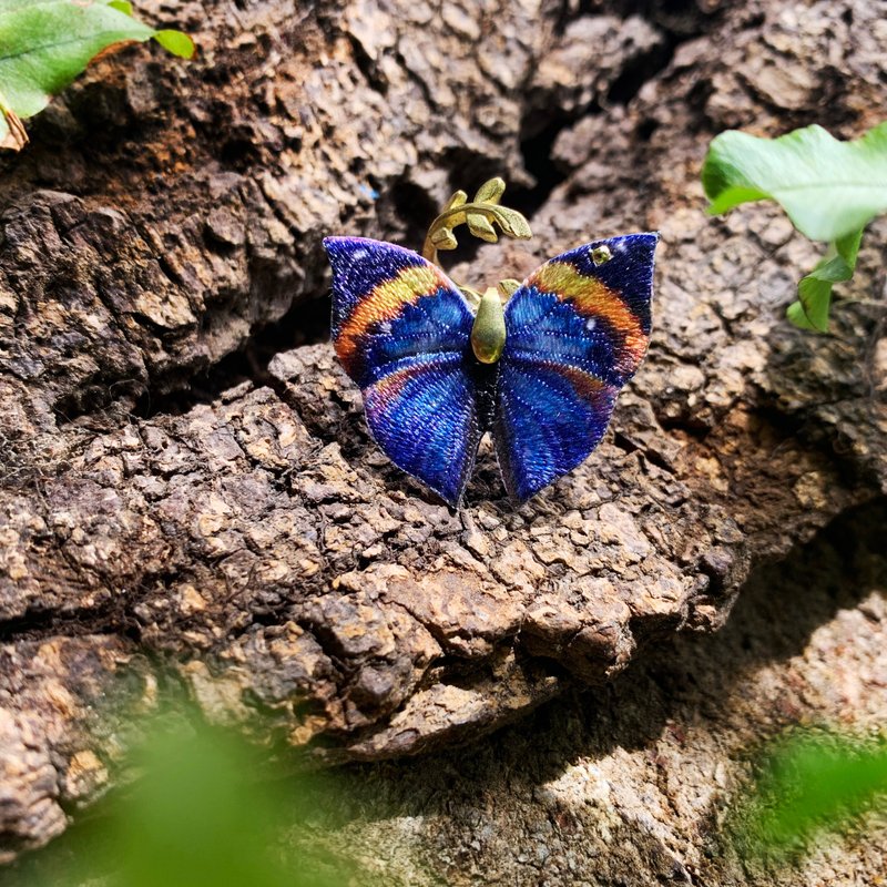 Ring Dead Leaf Butterfly Embroidery Handmade Butterfly Taiwan Open Ring Customized Gift Box Birthday - General Rings - Thread Blue