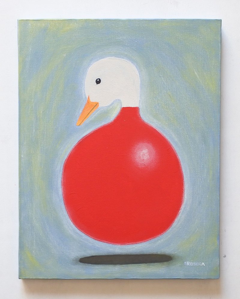 [IROSOCA] duck canvas painted with balloons painting F6 size original picture - โปสเตอร์ - วัสดุอื่นๆ สีแดง