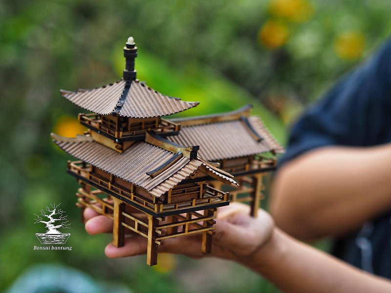 日中パビリオンモデル、中国風パビリオン、家と庭の装飾モデル漫画のモデルシーンの組み立て - 置物 - 木製 ブラウン