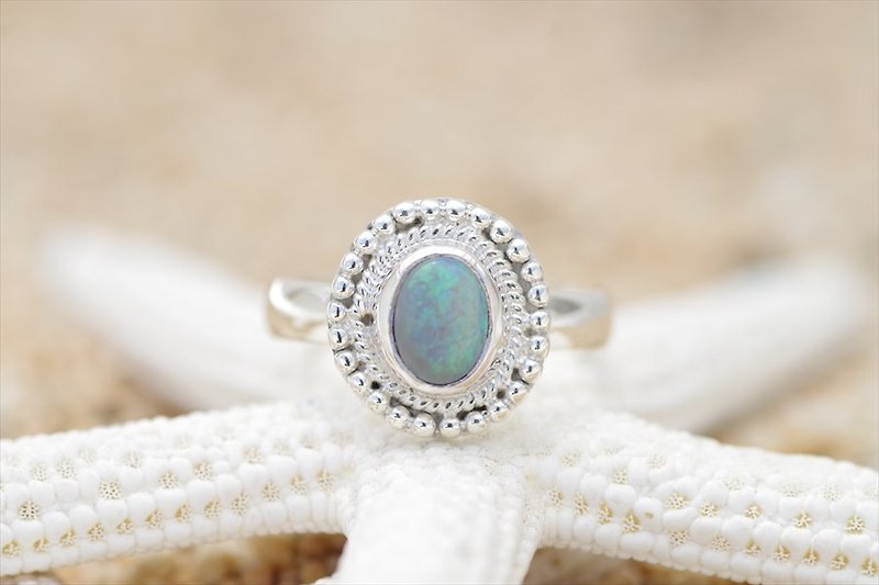 オパールのシルバーリング - 戒指 - 寶石 綠色