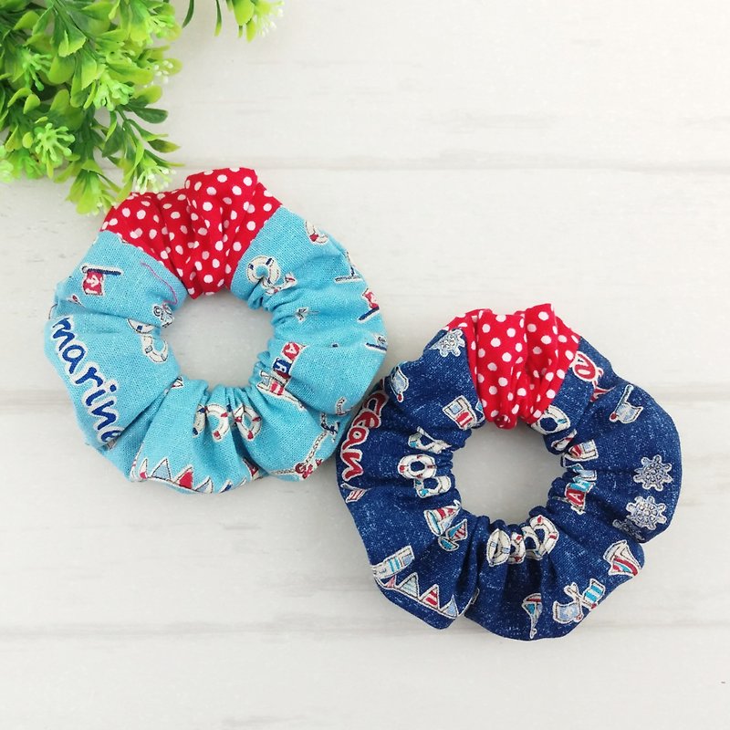 Tannin Navy Style-2 color is optional. Handmade donut hair bundle / large intestine ring - Hair Accessories - Cotton & Hemp Blue
