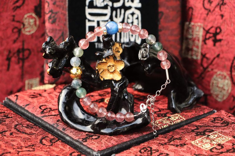 原礦天然草莓晶手鍊 S925純銀 水草瑪瑙 藍晶石隔珠 客製化設計 - 手鍊/手環 - 半寶石 
