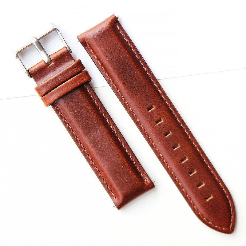【PICONO】Quick release brown leather strap-Silver - สายนาฬิกา - หนังแท้ 