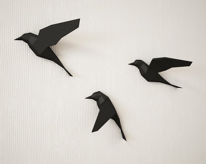 3D Papercraft Birds on wall, DIY paper sculpture, origami (Digital PDF template) - DIY 教學/工具書 - 其他材質 