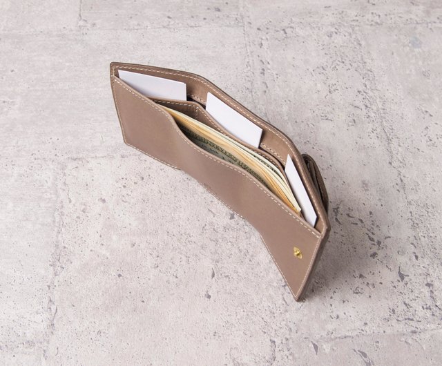 グレー レザー 三つ折り財布 L'arcobaleno - MINI WALLET / LA390GT ゴートレザー 三つ折り