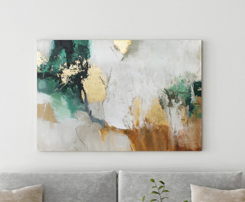 Green Gold Painting |  Green Gold Abstract | Green Wall Art | Green Avalanche-4 - ตกแต่งผนัง - ผ้าฝ้าย/ผ้าลินิน 