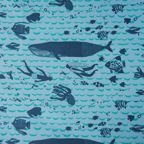 Hand-Printed Cotton Canvas - 400g/y / Limited / Wave Wave - Ocean Blue