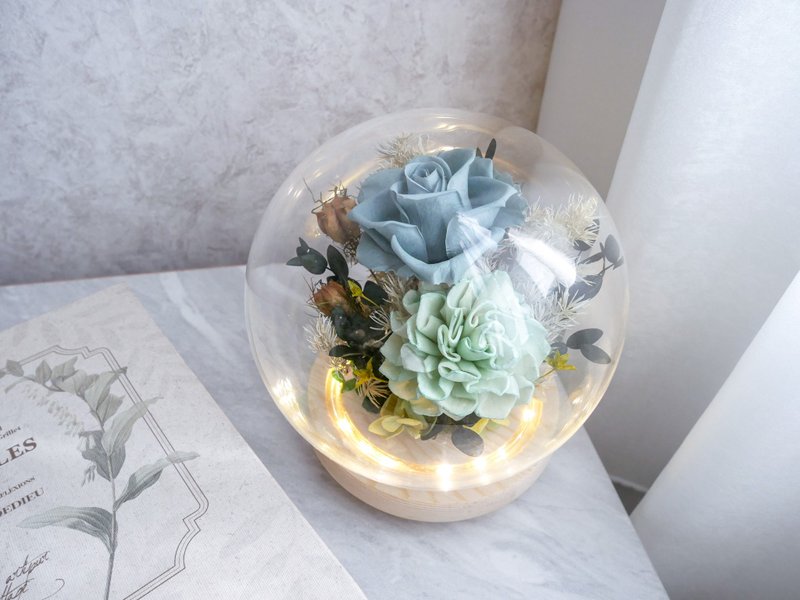 Non-withered flower glass shade night light [mint forest green] graduation gift/birthday/anniversary/eternal flower/Chinese Valentine's Day - Items for Display - Plants & Flowers Green