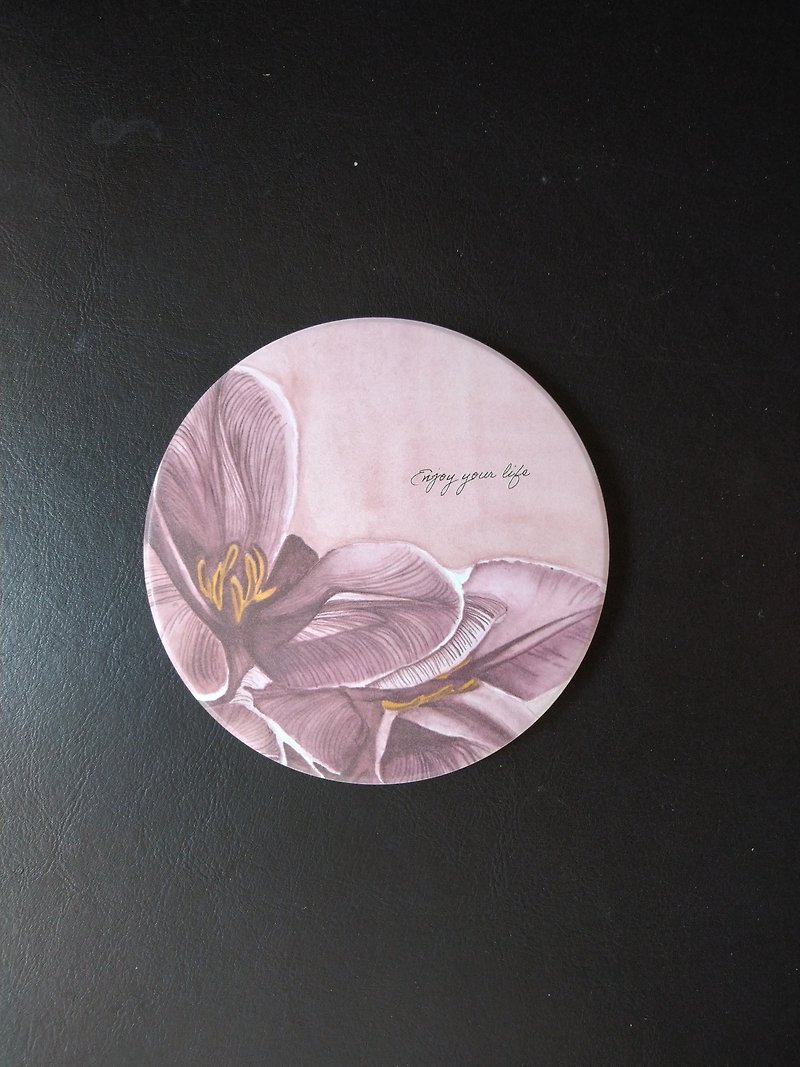 Flower bloom original illustration ceramic absorbent coaster - Coasters - Pottery 
