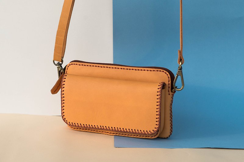 MINIMAL HANDMADE LEATHER BAG-CREAM - Messenger Bags & Sling Bags - Genuine Leather Yellow