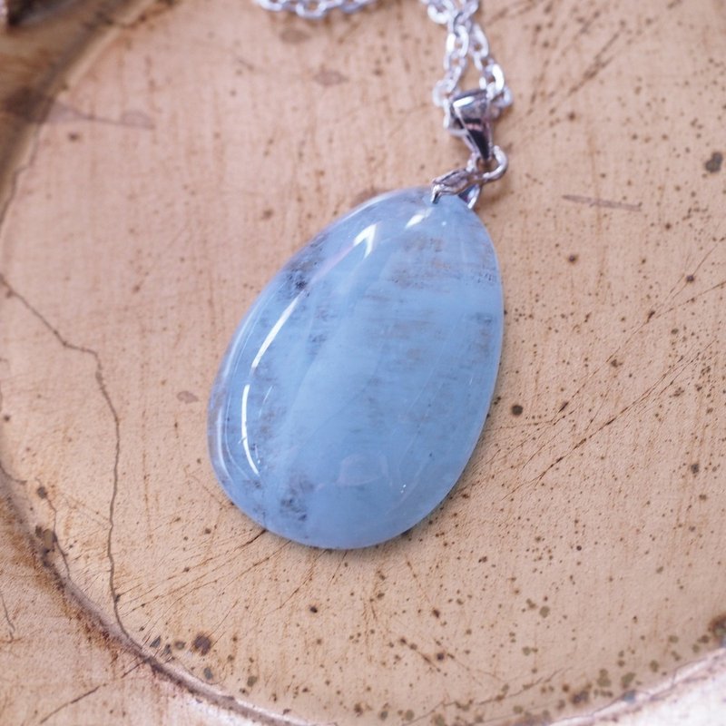 苔蘚海水藍寶 大顆 長項鍊 Moss aquamarine Pendant necklace - 長項鍊 - 半寶石 藍色