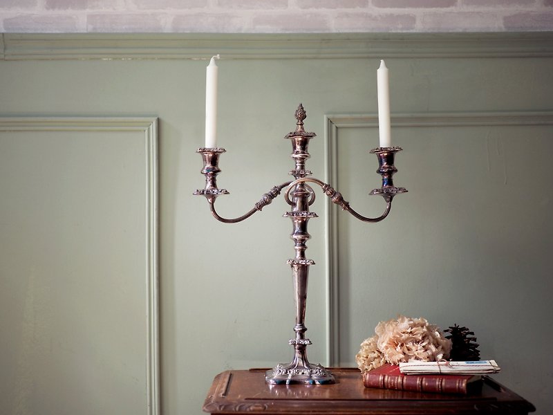 British antique silver plated large three-head candlestick height 53cm single piece for sale - ของวางตกแต่ง - เงิน 