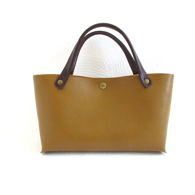 贅沢な手縫い仕上げ・牛革・レクタングル・ミニトート・イエローキャメル・0655 - トートバッグ・ハンドバッグ - 革 ブラウン