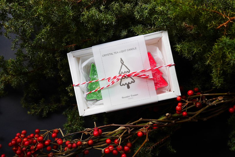 聖誕小樹雪花蠟燭 Crystal Christmas Tree Candle Set - 香氛蠟燭/燭台 - 蠟 紅色