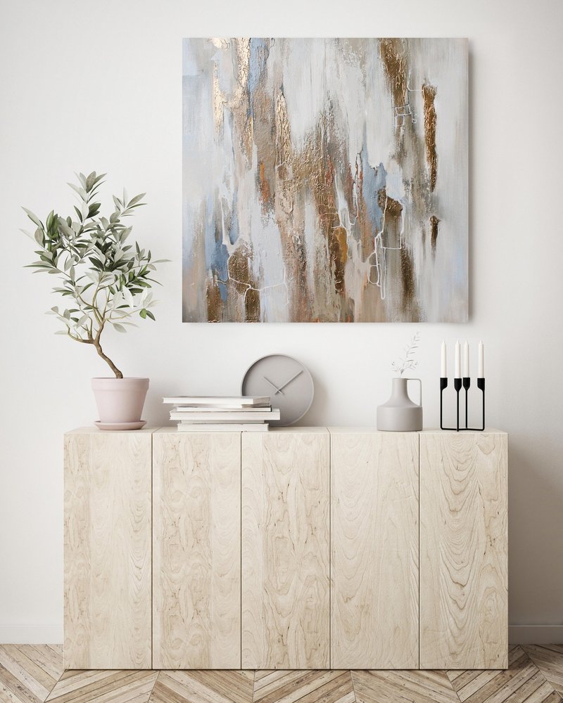 Wall art gold oil painting|Gold painting| Abstract art painting beige| Cascade 2 - 壁貼/牆壁裝飾 - 棉．麻 金色