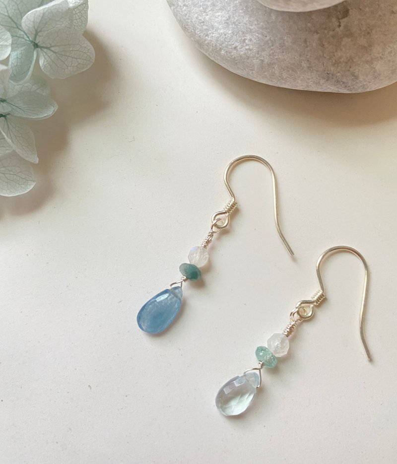 March birthstone aquamarine drop shape earrings 925 sterling silver ear hooks - Earrings & Clip-ons - Crystal Blue