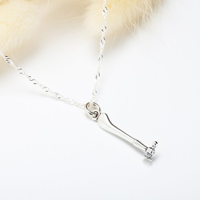 Mini Hammer s925 sterling silver necklace Valentine's Day gift - สร้อยคอ - เงินแท้ สีเงิน