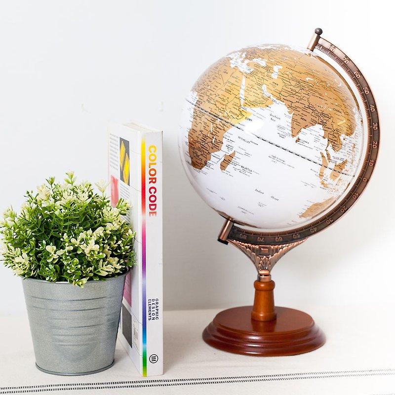# 10-inch white sea gold land red bronze ruler wood base globe-LED - Items for Display - Other Metals Gold
