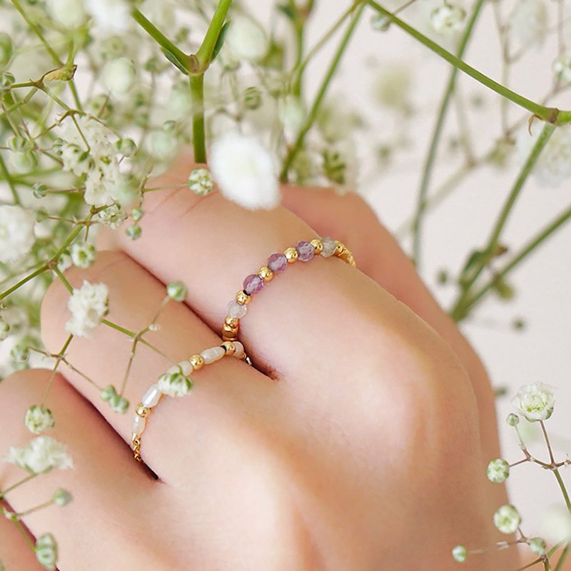 Love Wisdom x Amethyst Moonstone Purple Bronze K Gold [Alberobello] Line Ring - แหวนทั่วไป - เครื่องเพชรพลอย 