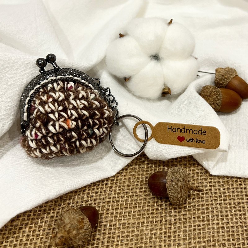 [Classic] Macaron Mouth Gold Bag Keychain-Chocolate Cocoa-No.5-Dark Coffee - Keychains - Wool 