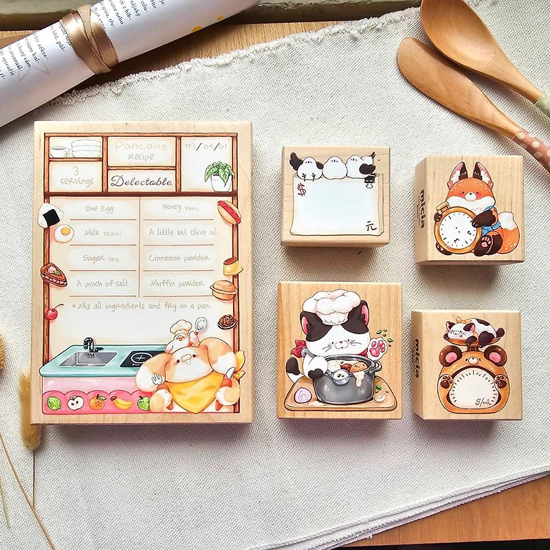 New product in April [My Cooking Diary] Colored Maple Wooden Stamp Set 5 pieces P456 - Stamps & Stamp Pads - Wood 