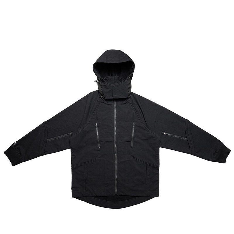 Hooded functional jacket-black - เสื้อโค้ทผู้ชาย - ผ้าฝ้าย/ผ้าลินิน สีดำ