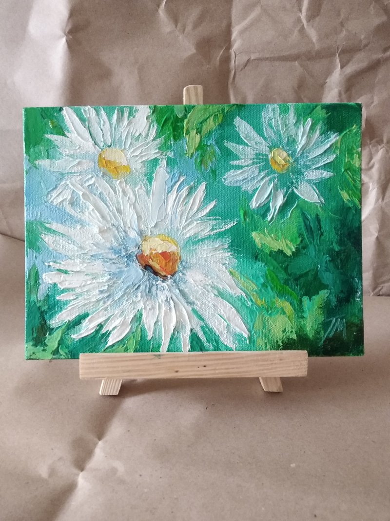 Daisies painting.Flowerpainting. Abstract flower. Flower of canvas. Original art - 海報/掛畫/掛布 - 其他材質 綠色