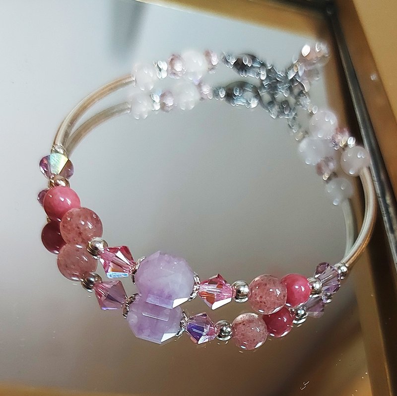 925純銀 /招桃花手鍊 草莓晶 薔薇輝石 薰衣草紫玉 粉晶 水晶鍊 - 手鍊/手環 - 寶石 粉紅色