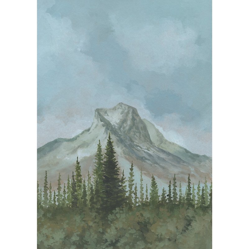 Mountain Forest Art オリジナル油絵 段ボール製 松の木 森のセージ - ポスター・絵 - その他の素材 ブルー