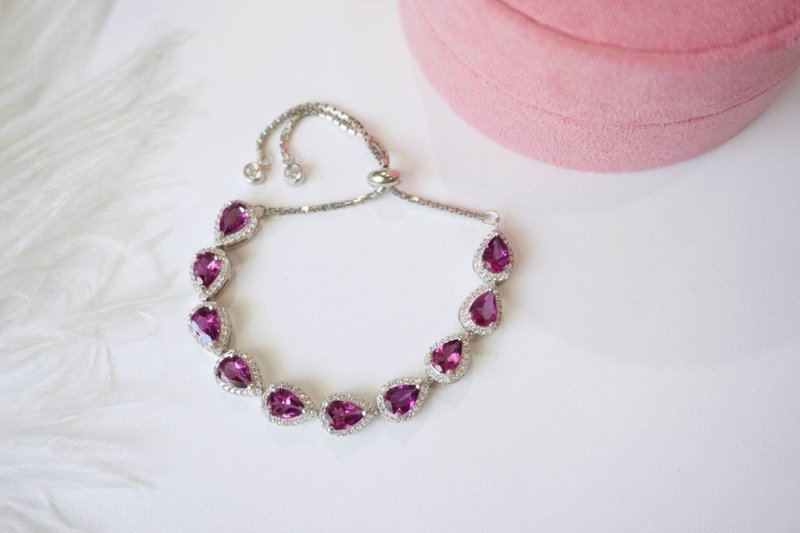 Natural Rhodolite Garnet Bracelet Silver 925 With 18K White gold Plated - Bracelets - Sterling Silver Purple