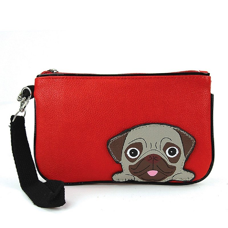 Sleepyville Critters - Pug Wristlet - Toiletry Bags & Pouches - Faux Leather Red