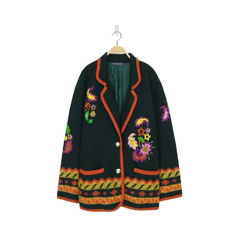 A‧PRANK: DOLLY :: VINTAGE retro dark green with red trim wool coat hand-embroidered suit - Men's Sweaters - Cotton & Hemp 