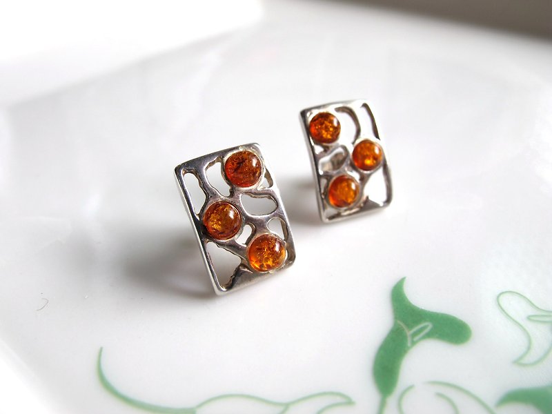 【Purple】 Amber x 925 Silver - Earrings Series - Handmade Natural Stone Series - Earrings & Clip-ons - Crystal Orange