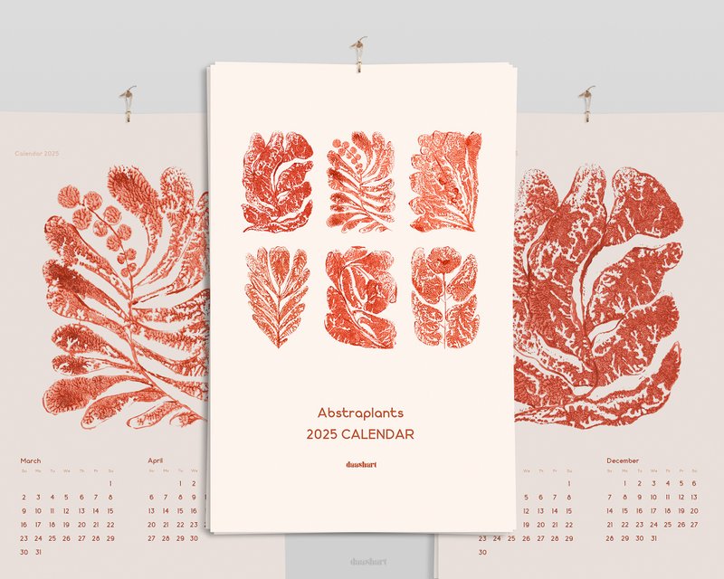 2025 Printable Wall Calendar Abstract Terracotta Monotype Flowers and Plants - 其他數位設計 - 其他材質 
