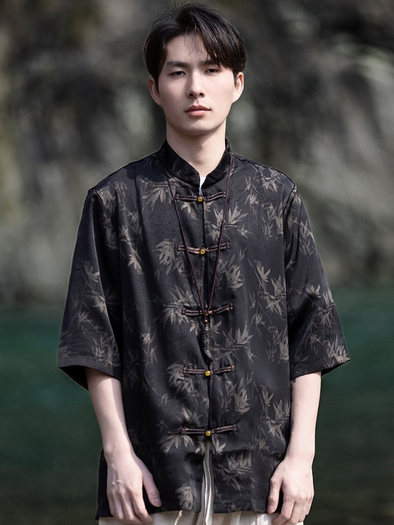 New Chinese Retro Ice Silk Short-Sleeved Shirt, Chinese Style Tang Suit - Men's Shirts - Other Materials Multicolor