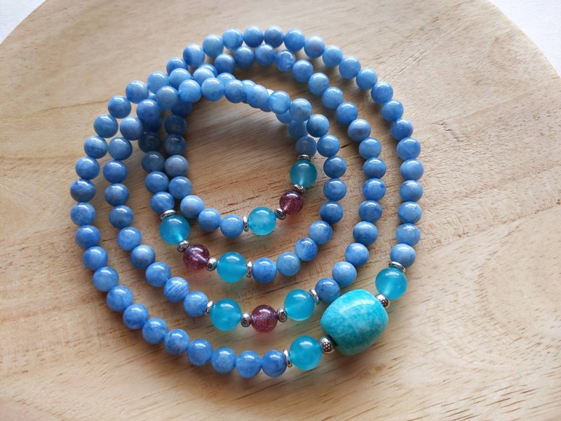 ORLI Jewelry 天然海藍寶108顆念珠  海水藍寶 天河石桶珠 水晶 - 手鍊/手環 - 寶石 藍色