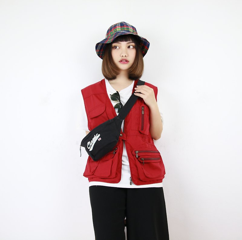 Back to Green Fisherman's vest is scarlet / and both men and women can wear vintage F-13 - เสื้อกั๊กผู้ชาย - เส้นใยสังเคราะห์ 