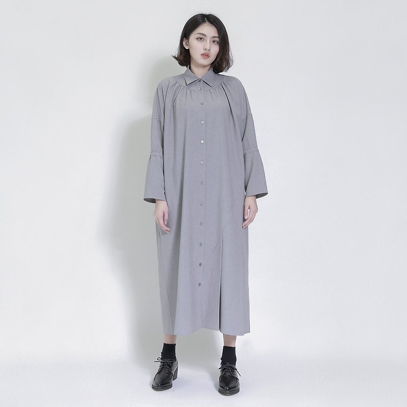 Erode erosion asymmetric shirt dress _7AF111_ gray - One Piece Dresses - Cotton & Hemp Gray