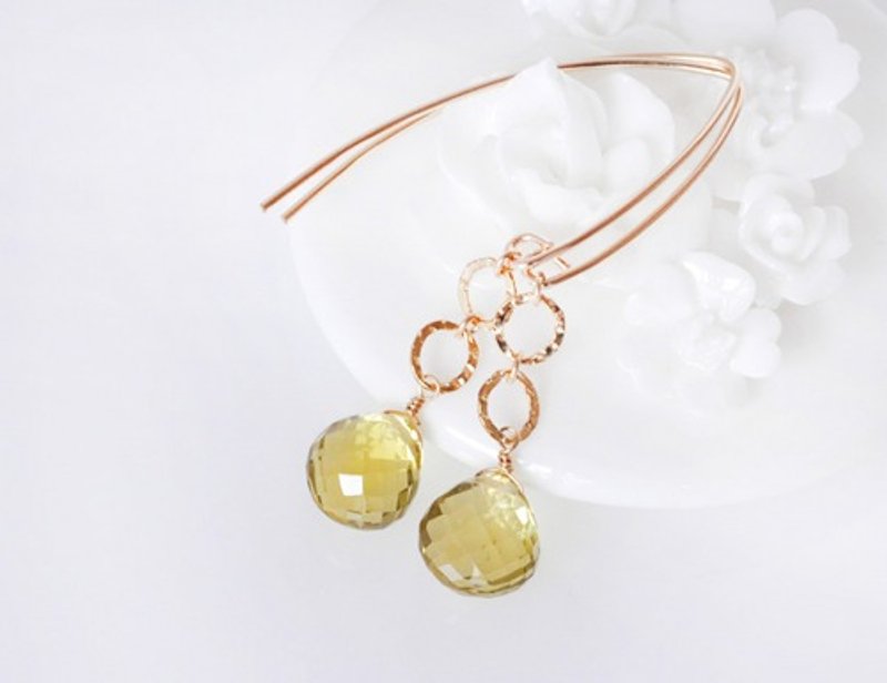 Lemon Quartz Marron Shape Marquise Hook Earrings - Earrings & Clip-ons - Gemstone 