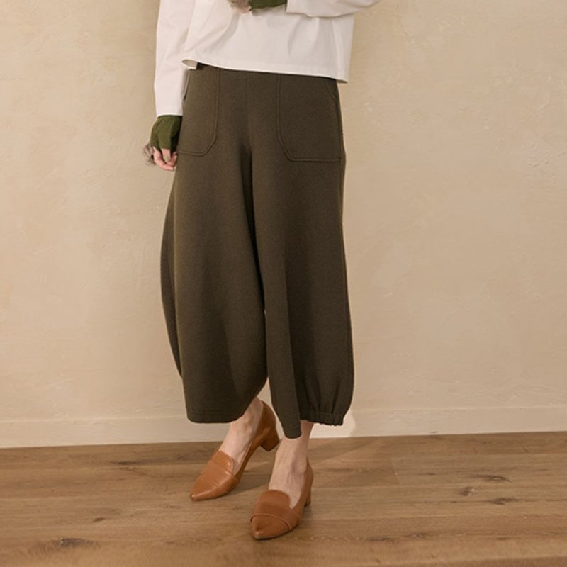 Soft wide-leg pants for daily life-green tea seeds - Women's Pants - Other Materials Green