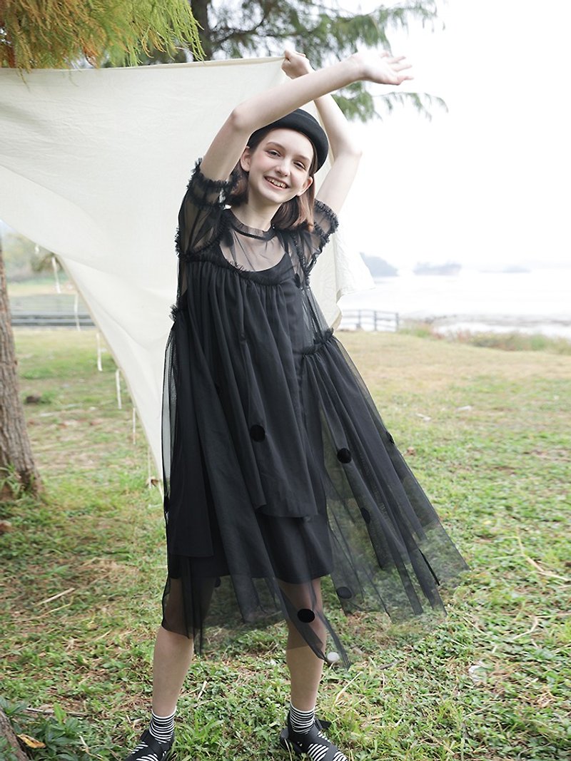 Irregular black mesh dress dress - imakokoni - ชุดเดรส - วัสดุอื่นๆ สีดำ