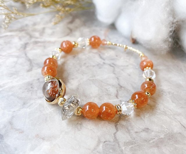 Vintage Bracelet Huge Glowing Orange Rhinestones And Leaves