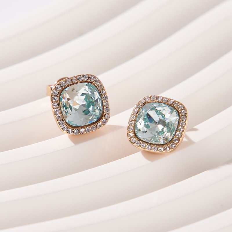 Square micro luxury crystal diamond earrings (blue) - ต่างหู - คริสตัล สีน้ำเงิน