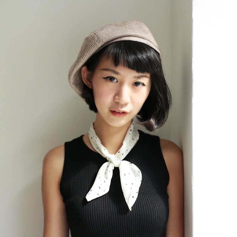 JOJA│ [Limited] light mocha houndstooth Gebei Lei / SM adjustable / beret / painter cap - Hats & Caps - Cotton & Hemp Brown