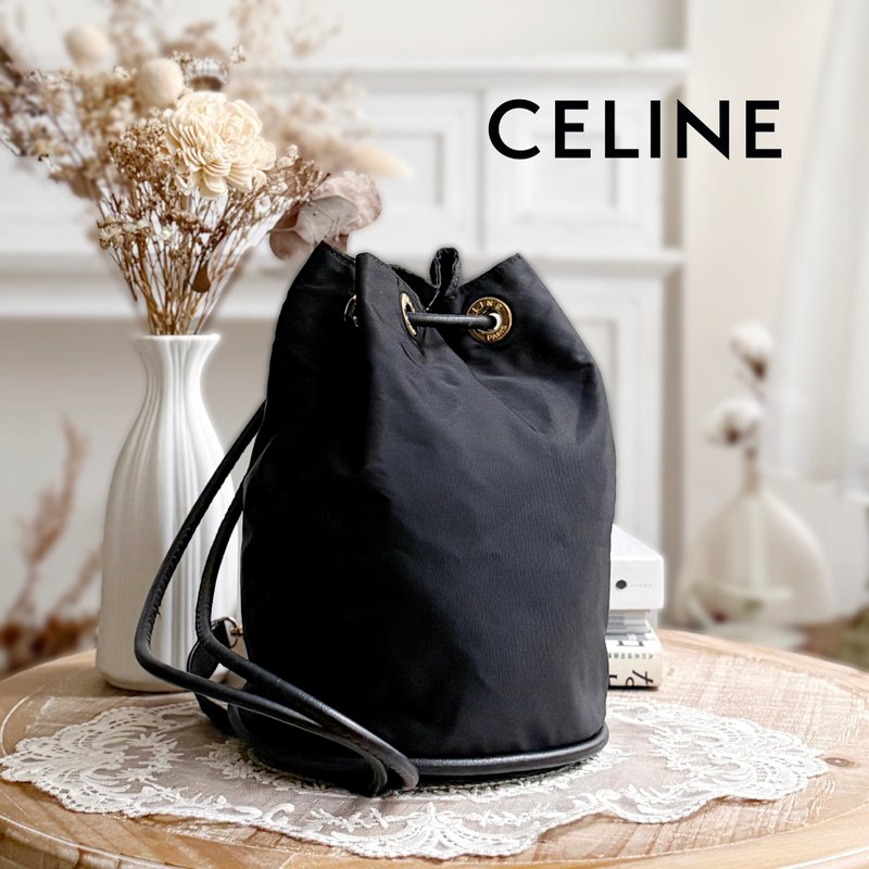 美品 CELINE Vintage 古董黑色可愛尼龍小水桶單肩背包 小後背包 - 側背包/斜背包 - 尼龍 黑色