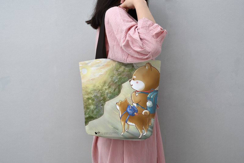 Shiba Inu University-Shibaniki cotton canvas bag A4 can be installed - Messenger Bags & Sling Bags - Cotton & Hemp White