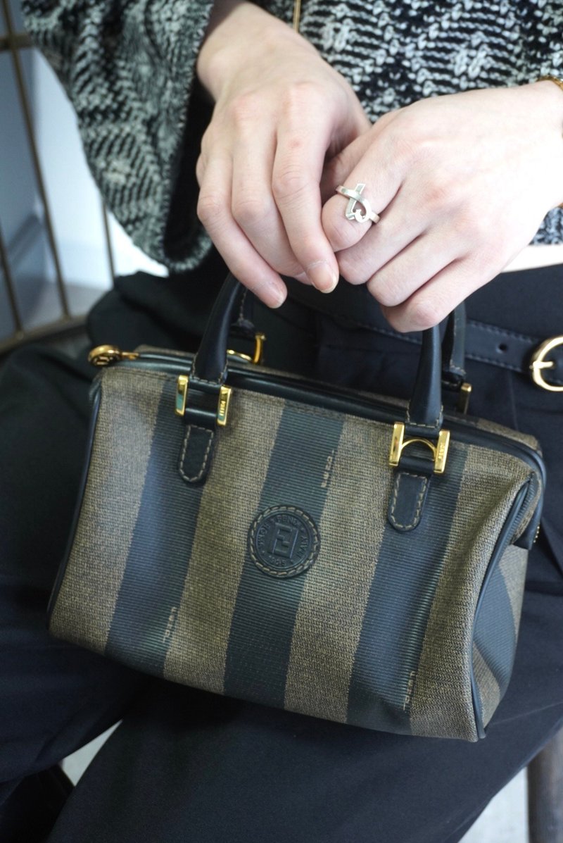 【 日本直送　名牌中古包 】FENDI ショルダーバッグ ブラック ロゴ PVC レザー 2way ミニバッグ ミニボストン vintage 873tng - 側背包/斜背包 - 防水材質 黑色