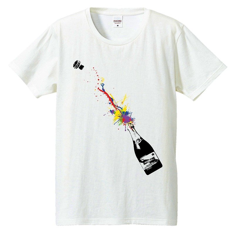 T-shirt / Champagne - เสื้อยืดผู้ชาย - ผ้าฝ้าย/ผ้าลินิน ขาว
