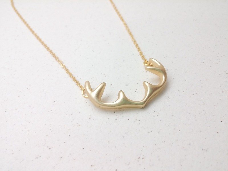 ♥ HY ♥ x necklace handmade golden antlers - Collar Necklaces - Other Metals Gold