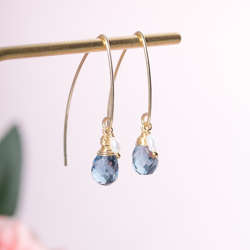 London Blue Quartz, 14K Gold Filled Natural Gemstone Crystal Earrings - ต่างหู - เครื่องเพชรพลอย สึชมพู